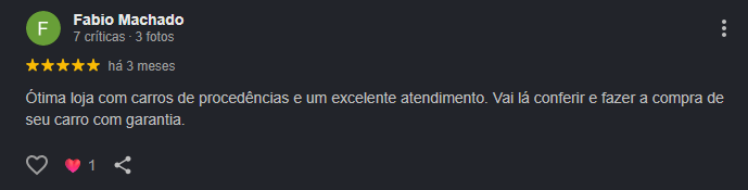 Avaliacao de cliente da MP Automoveis 1