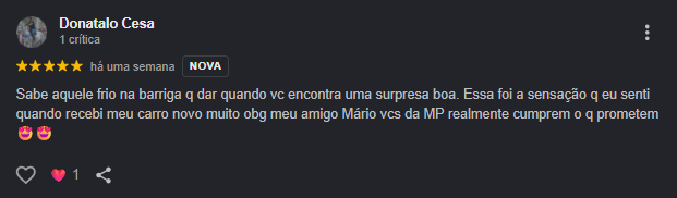 Avaliacao de cliente da MP Automoveis 6